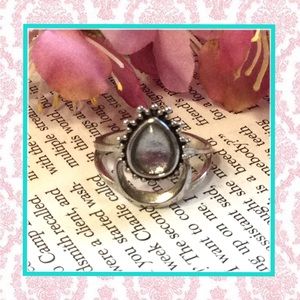 🎀SILVER CLEAR MOONSTONE GEMSTONE RING BOHO MOON